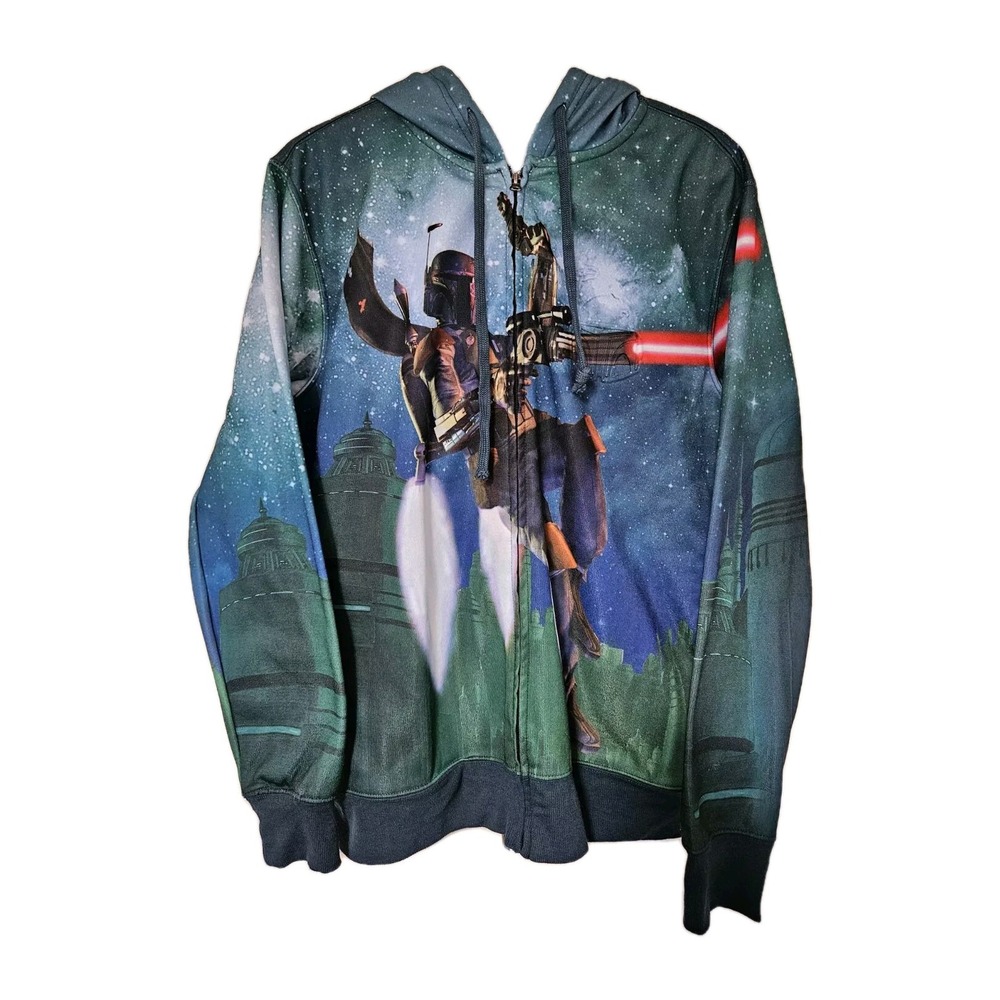 Star Wars Boba Fett Flying‎ All Over Print Jacket Med Sublimated Full Zip Hoodie